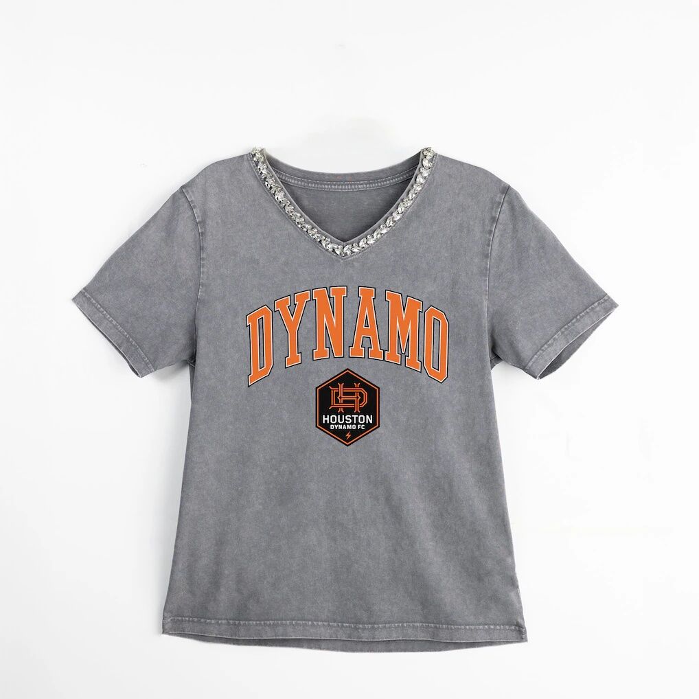 Houston Dynamo FC Gameday Couture Women's Relaxed Iconic Edge Rhinestone V-Neck T-Shirt