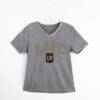 LAFC Gameday Couture Women's Relaxed Iconic Edge Rhinestone V-Neck T-Shirt - Gray - Front View