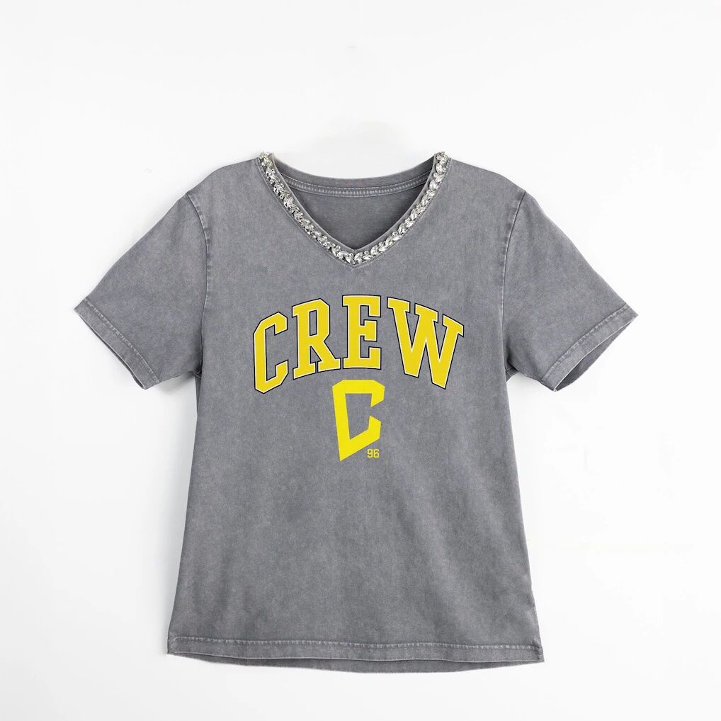 Columbus Crew Gameday Couture Women's Relaxed Iconic Edge Rhinestone V-Neck T-Shirt