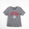 Chicago Fire Gameday Couture Women's Relaxed Iconic Edge Rhinestone V-Neck T-Shirt - Gray - Front View