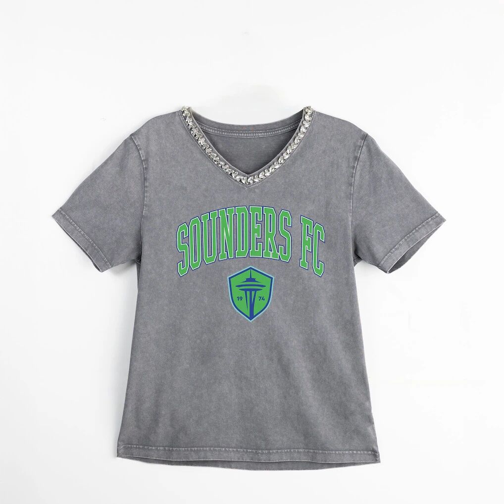 Seattle Sounders FC Gameday Couture Women's Relaxed Iconic Edge Rhinestone V-Neck T-Shirt