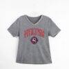 New England Revolution Gameday Couture Women's Relaxed Iconic Edge Rhinestone V-Neck T-Shirt - Gray - Front View