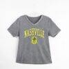 Nashville SC Gameday Couture Women's Relaxed Iconic Edge Rhinestone V-Neck T-Shirt - Gray - Front View