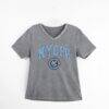 New York City FC Gameday Couture Women's Relaxed Iconic Edge Rhinestone V-Neck T-Shirt - Gray - Front View