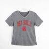 New York Red Bulls Gameday Couture Women's Relaxed Iconic Edge Rhinestone V-Neck T-Shirt - Gray - Front View