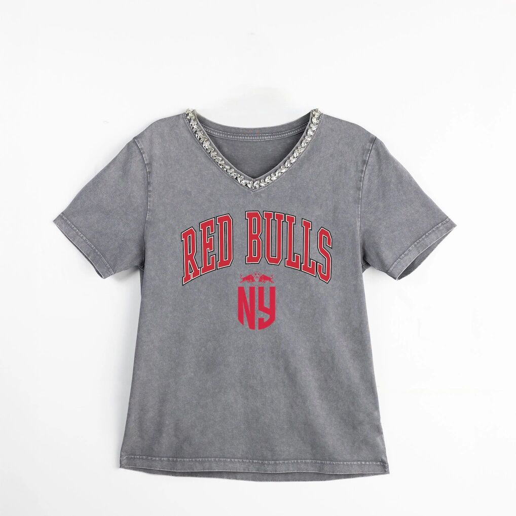 New York Red Bulls Gameday Couture Women's Relaxed Iconic Edge Rhinestone V-Neck T-Shirt