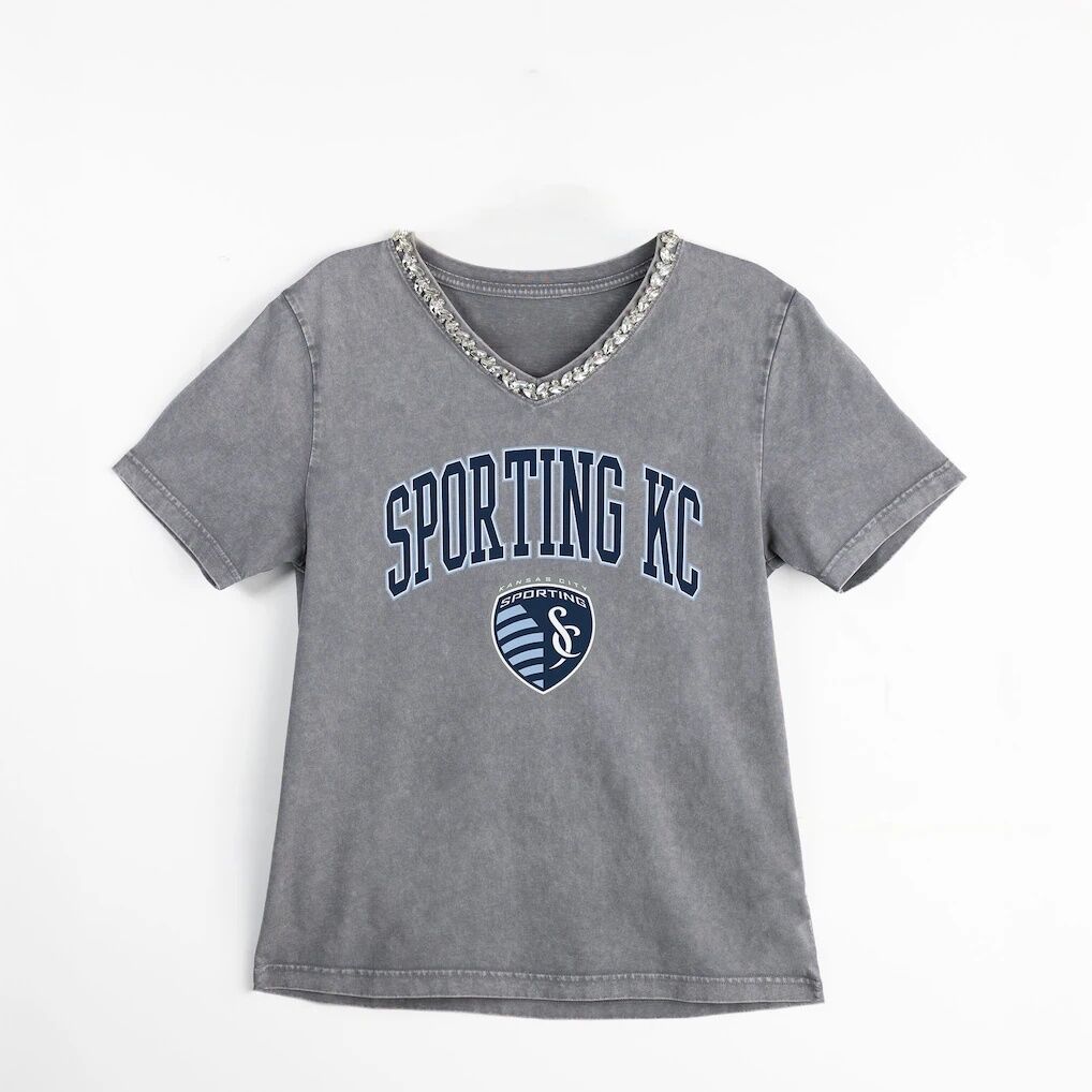 Sporting Kansas City Gameday Couture Women's Relaxed Iconic Edge Rhinestone V-Neck T-Shirt