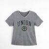 Philadelphia Union Gameday Couture Women's Relaxed Iconic Edge Rhinestone V-Neck T-Shirt - Gray - Front View