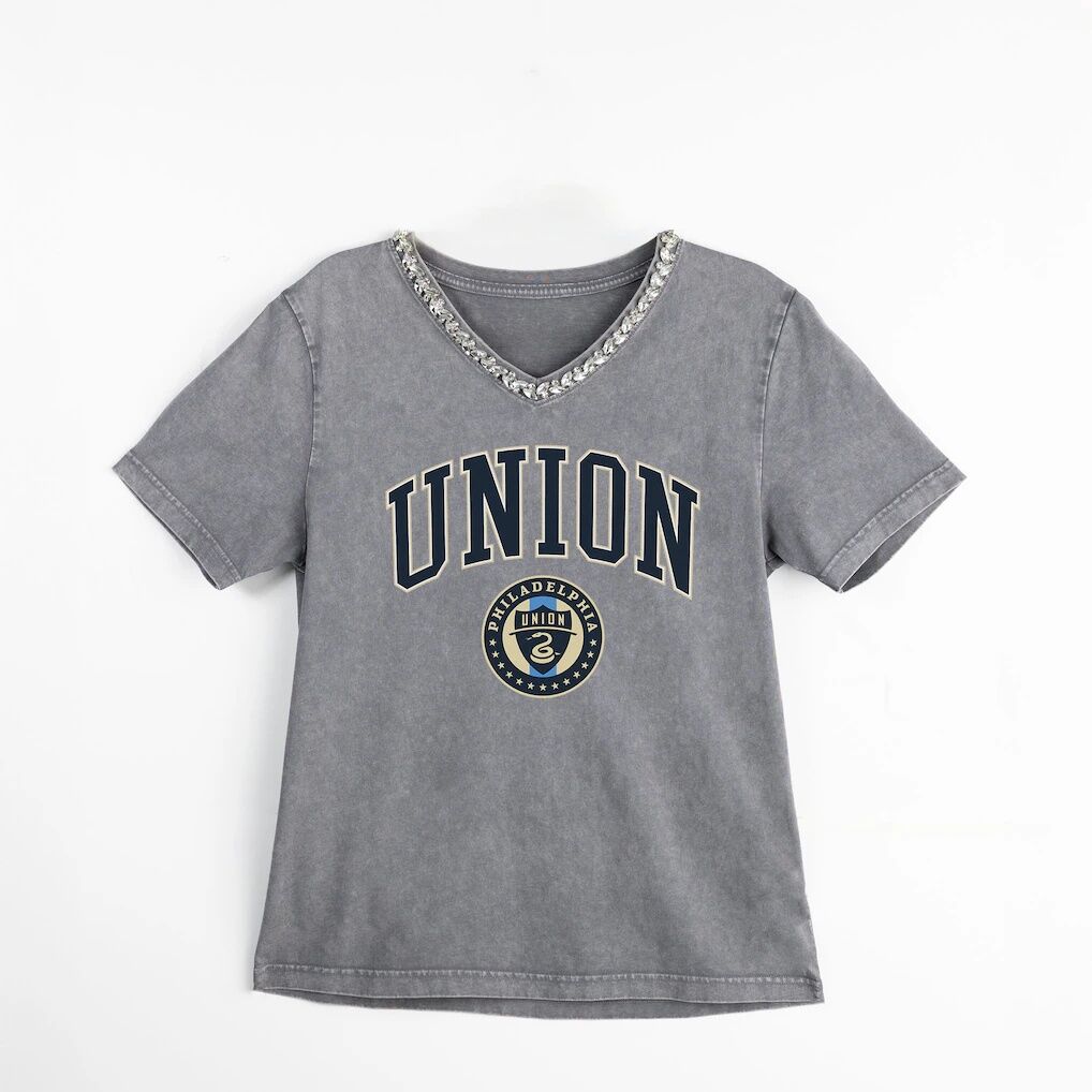 Philadelphia Union Gameday Couture Women's Relaxed Iconic Edge Rhinestone V-Neck T-Shirt