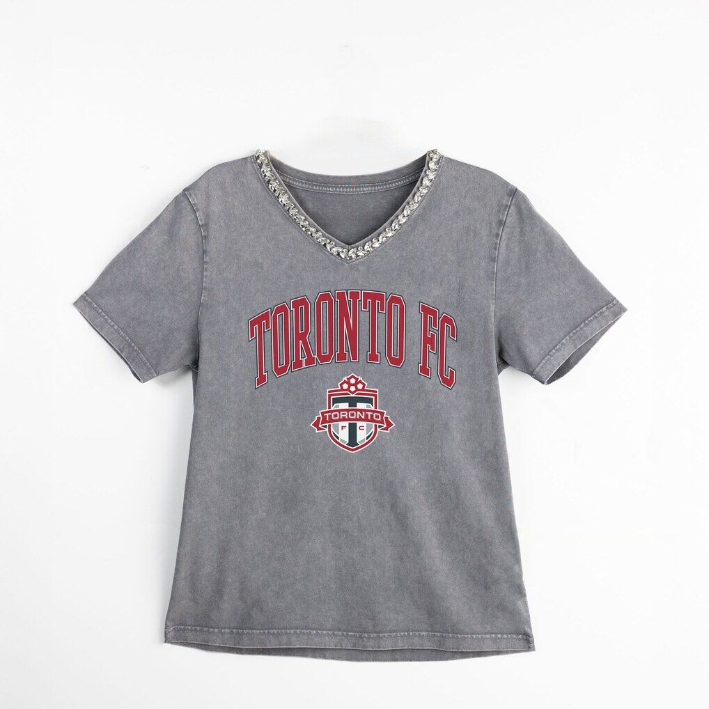 Toronto FC Gameday Couture Women's Relaxed Iconic Edge Rhinestone V-Neck T-Shirt