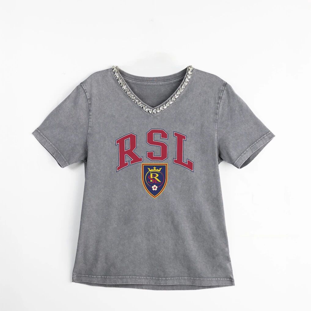Real Salt Lake Gameday Couture Women's Relaxed Iconic Edge Rhinestone V-Neck T-Shirt
