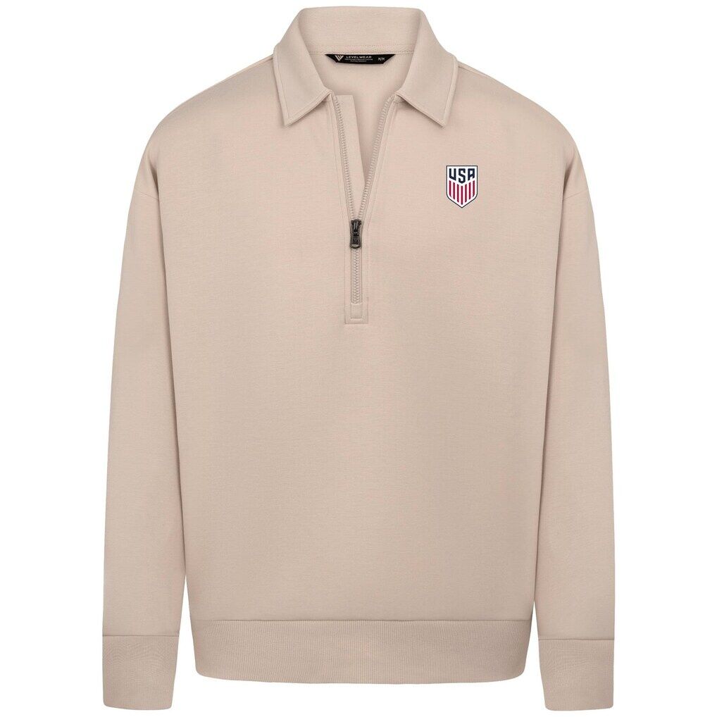 USMNT Levelwear Luxe Signature Quarter-Zip Tri-Blend Sweatshirt with 3-D Patch - Khaki