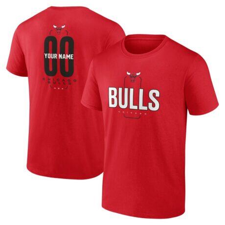 Chicago Bulls Center Court Name & Number Custom T-Shirt - Red - Front View