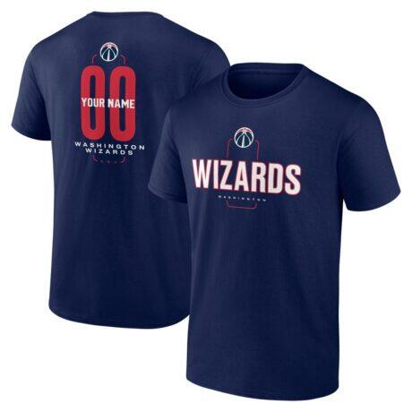 Washington Wizards Center Court Name & Number Custom T-Shirt - Navy - Front View