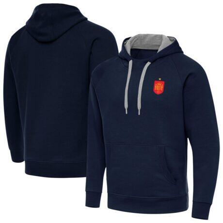 Spain National Team Antigua Takeover Fleece Raglan Hoodie - Navy - Front View