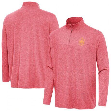 Spain National Team Antigua Masters Quarter-Zip Pullover - Heather Red - Front View
