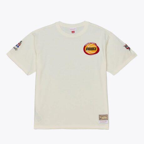 Houston Rockets Mitchell & Ness Hardwood Classics Chainstitch Premium T-Shirt - Cream - Front View