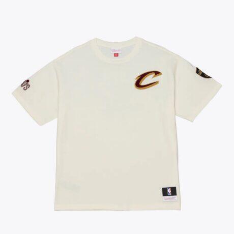 Cleveland Cavaliers Mitchell & Ness Hardwood Classics Chainstitch Premium T-Shirt - Cream - Front View