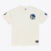 Golden State Warriors Mitchell & Ness Hardwood Classics Chainstitch Premium T-Shirt - Cream - Front View