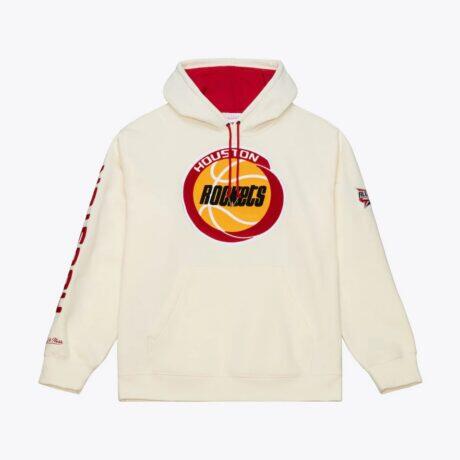 Houston Rockets Mitchell & Ness Hardwood Classics Chainstitch Premium Fleece Hoodie - Cream - Front View