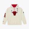 Chicago Bulls Mitchell & Ness Hardwood Classics Chainstitch Premium Fleece Hoodie - Cream - Front View