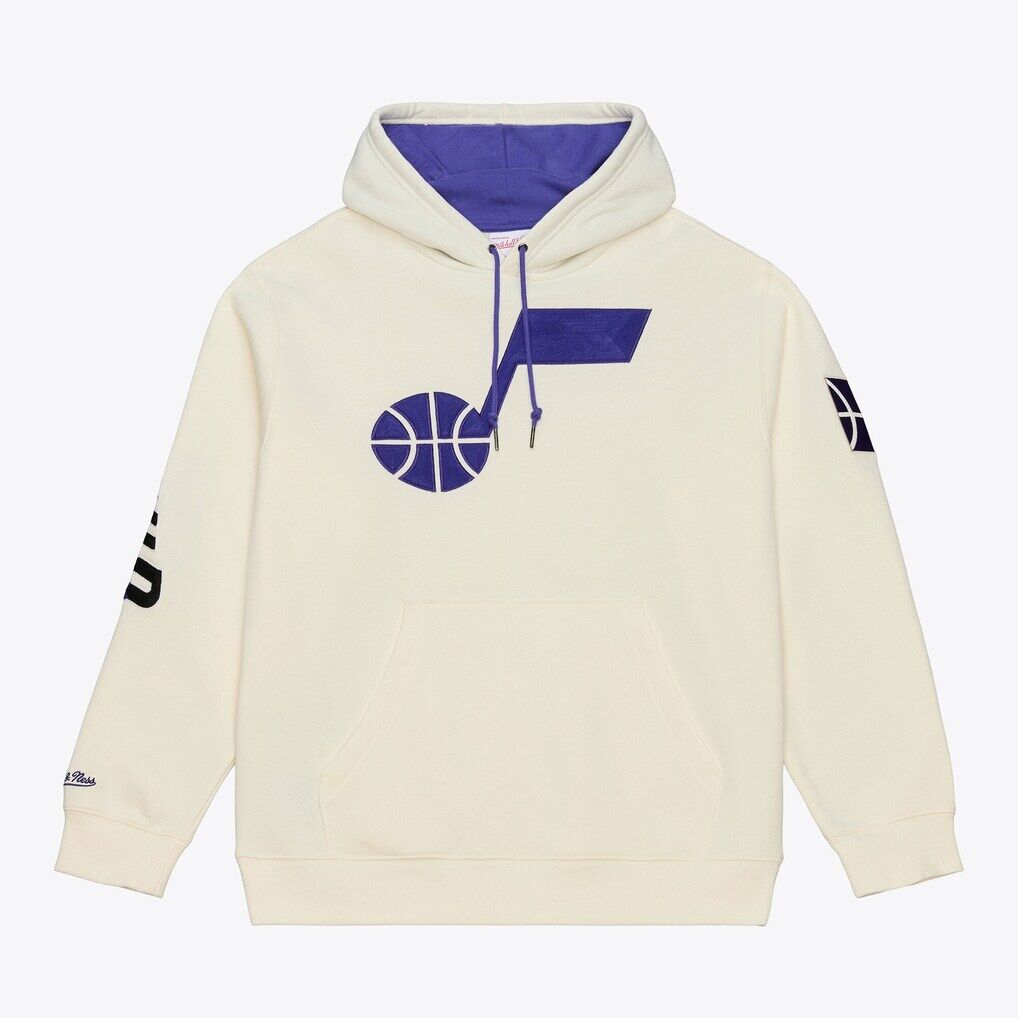 Utah Jazz Mitchell & Ness Hardwood Classics Chainstitch Premium Fleece Hoodie