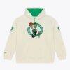 Boston Celtics Mitchell & Ness Hardwood Classics Chainstitch Premium Fleece Hoodie - Cream - Back View