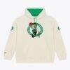 Boston Celtics Mitchell & Ness Hardwood Classics Chainstitch Premium Fleece Hoodie - Cream - Front View