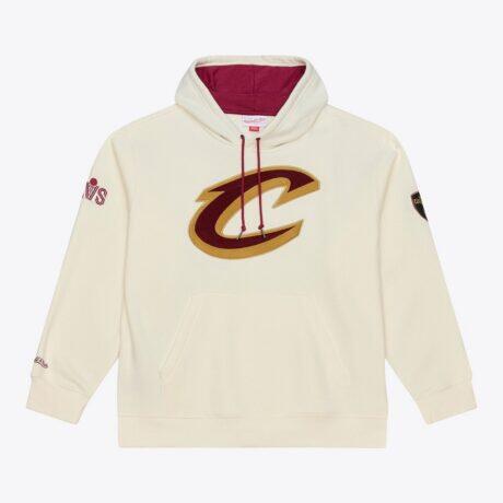 Cleveland Cavaliers Mitchell & Ness Hardwood Classics Chainstitch Premium Fleece Hoodie - Cream - Front View