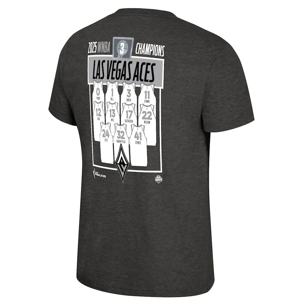 Las Vegas Aces Stadium Essentials Unisex 2025 WNBA Finals Champions Jersey Roster T-Shirt - Heather Charcoal