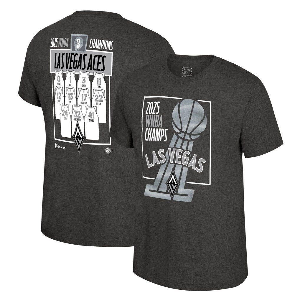 Las Vegas Aces Stadium Essentials Unisex 2025 WNBA Finals Champions Jersey Roster T-Shirt - Heather Charcoal