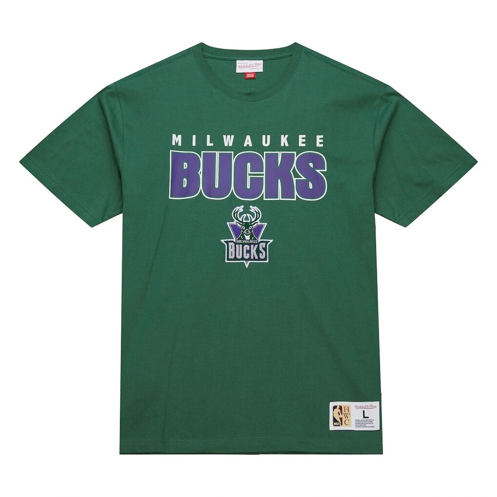 Milwaukee Bucks Mitchell & Ness Hardwood Classics Throw It Back Premium T-Shirt