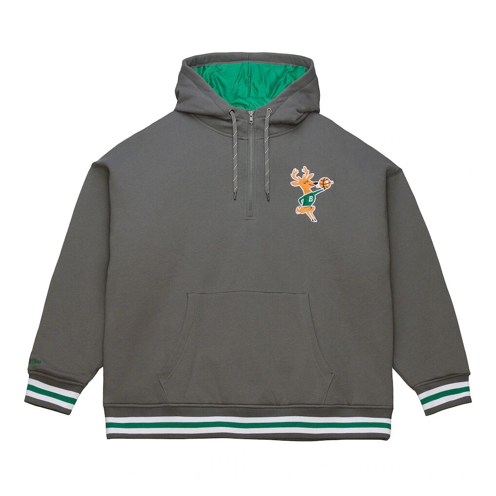 Milwaukee Bucks Mitchell & Ness Throw It Back Quilted Fleece Quarter-Zip Hoodie