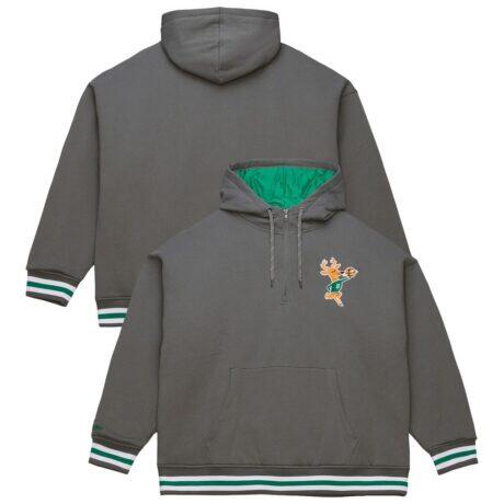 Milwaukee Bucks Mitchell & Ness Throw It Back Quilted Fleece Quarter-Zip Hoodie - Gray - Front View
