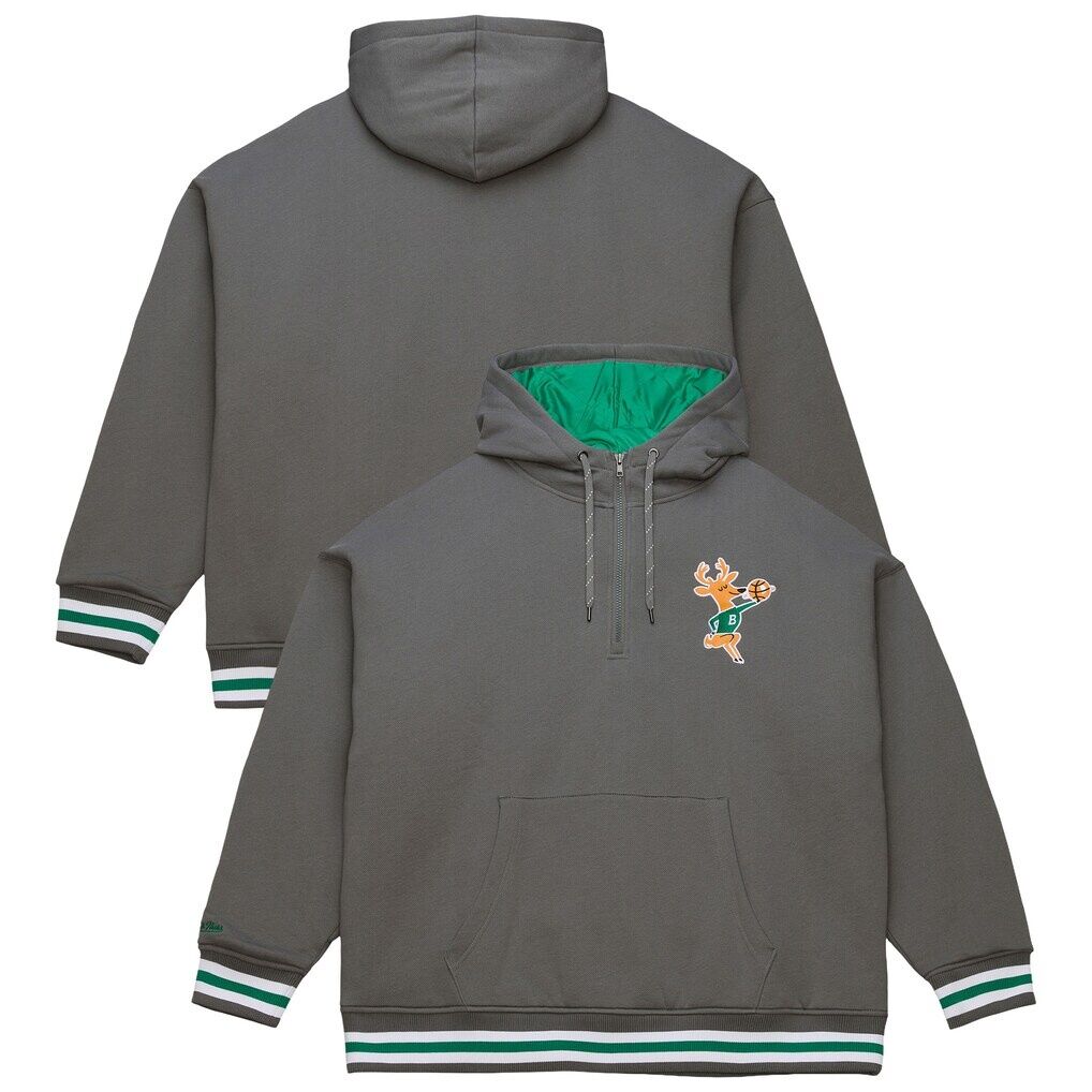Milwaukee Bucks Mitchell & Ness Throw It Back Quilted Fleece Quarter-Zip Hoodie