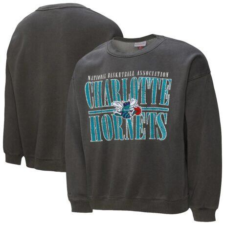 Charlotte Hornets Mitchell & Ness NBA Downtown Collection Fleece Sweatshirt - Black - Front View