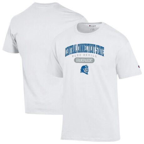 Central Connecticut State Blue Devils Champion Unisex Grandparent Pill Box Jersey T-Shirt - White - Front View
