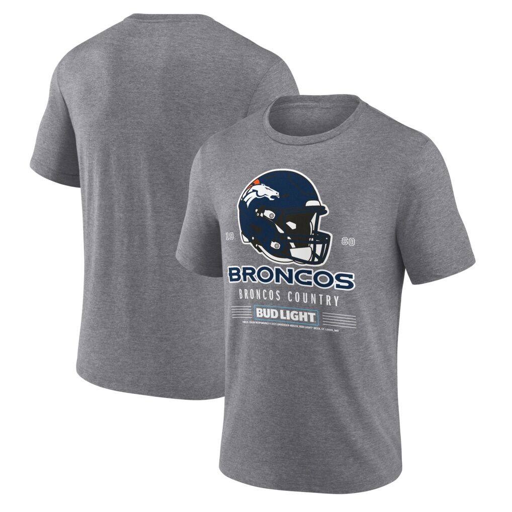 Denver Broncos Bud Light Tri-Blend T-Shirt - Heather Gray