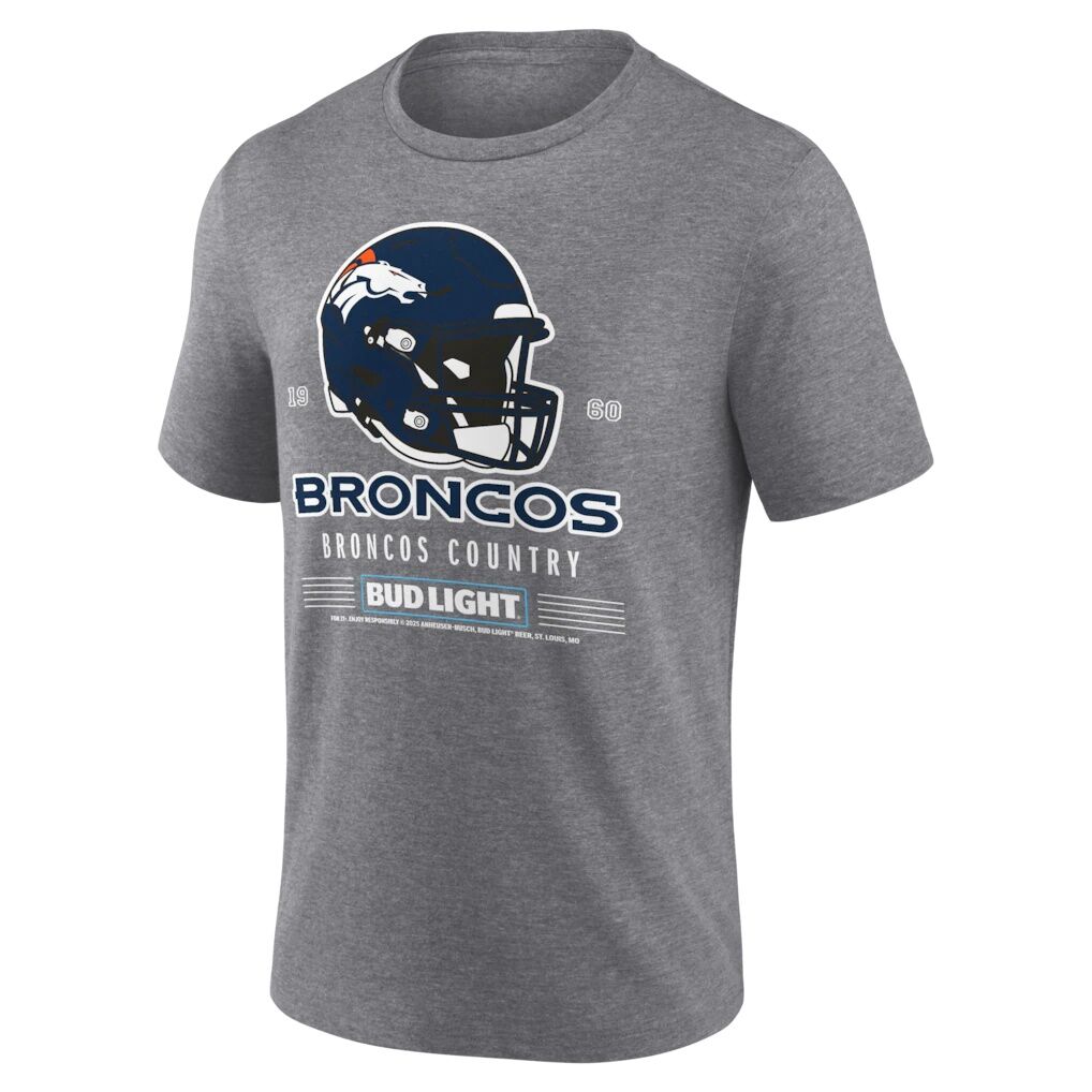 Denver Broncos Bud Light Tri-Blend T-Shirt - Heather Gray