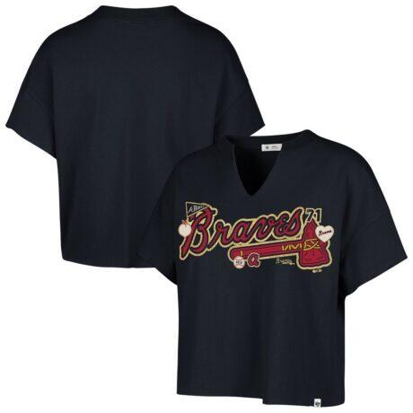 Atlanta Braves '47 x Stoney Clover Lane Women's Oversized Notch Neck T-Shirt - Navy - Front View
