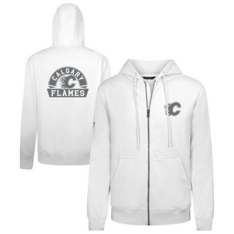 Calgary Flames Levelwear Podium Chenille Logo Full-Zip Hoodie - White - Front View