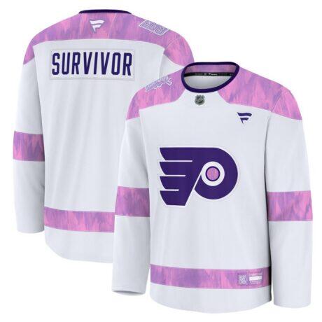 Philadelphia Flyers Fashion7 Hockey Fights Cancer Survivor Practice Jersey - White - Front View