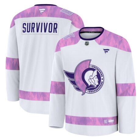 Ottawa Senators Fashion7 Hockey Fights Cancer Survivor Practice Jersey - White - Front View
