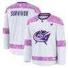 Columbus Blue Jackets Fashion7 Hockey Fights Cancer Survivor Practice Jersey - White - Front View
