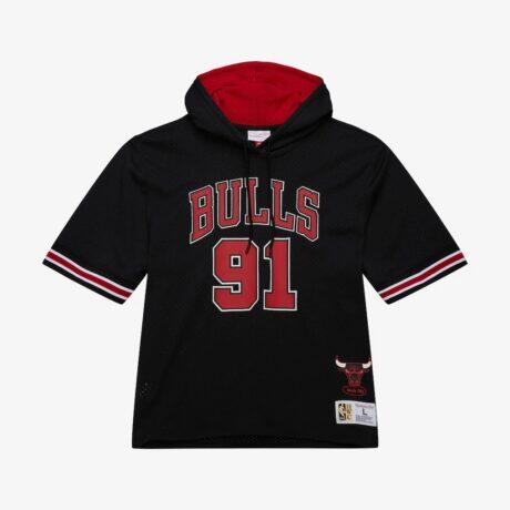 Dennis Rodman Chicago Bulls Mitchell & Ness Mesh Name & Number Short Sleeve Hoodie - Black - Front View