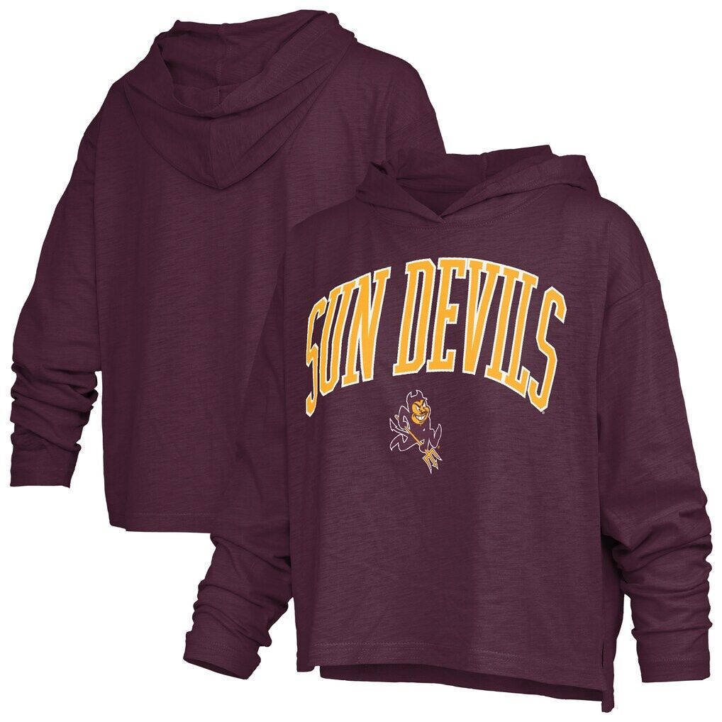 Arizona State Sun Devils Pressbox Women's Nelson Arch Over Logo Long Sleeve Hooded Slub T-Shirt - Maroon