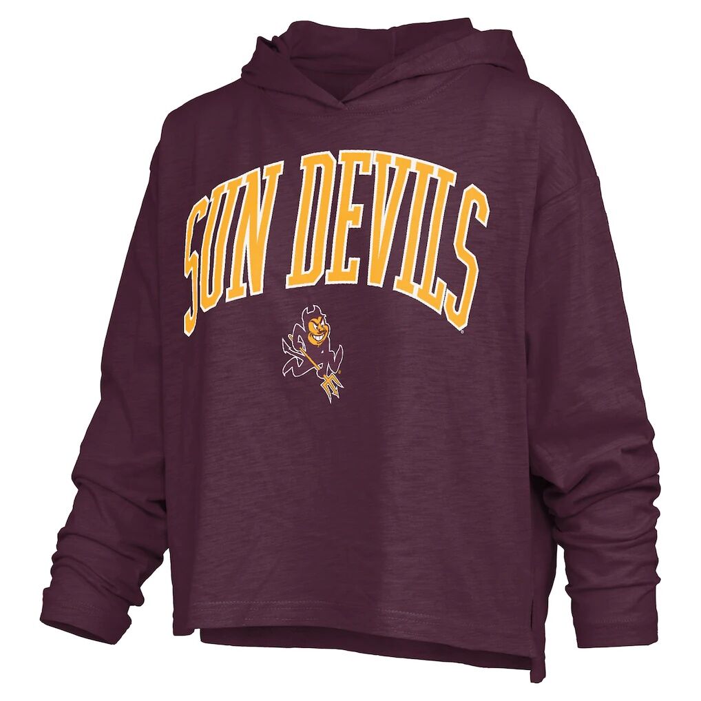 Arizona State Sun Devils Pressbox Women's Nelson Arch Over Logo Long Sleeve Hooded Slub T-Shirt - Maroon