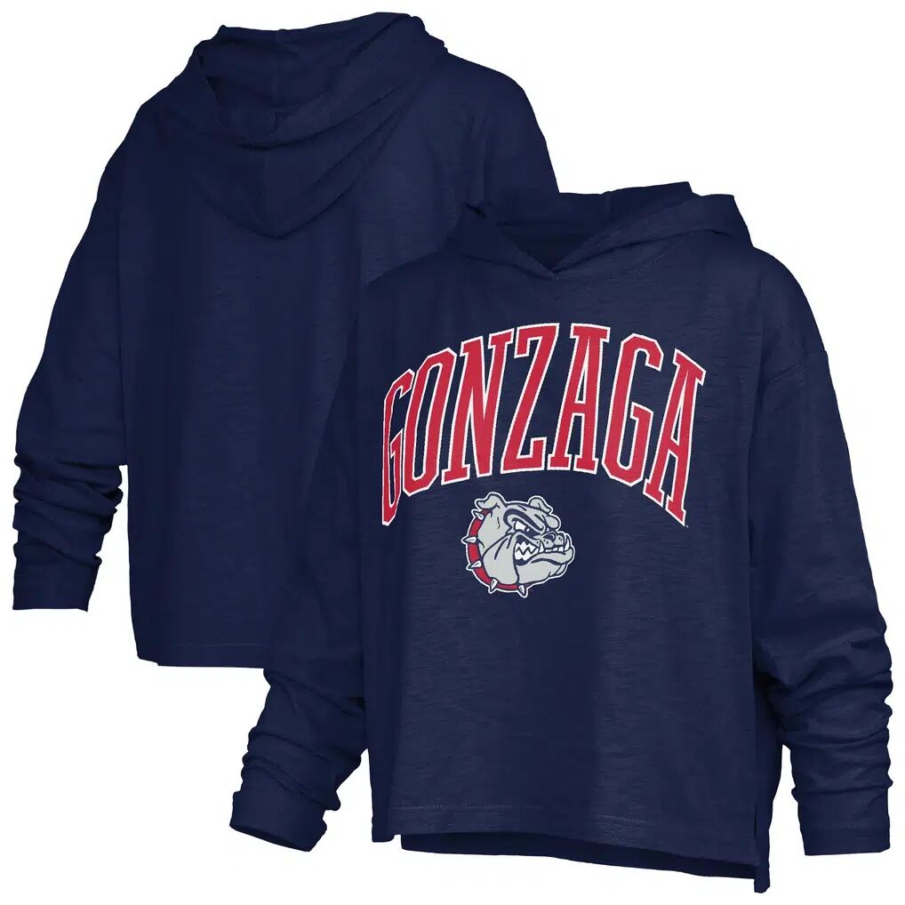 Gonzaga Bulldogs Pressbox Women's Nelson Arch Over Logo Long Sleeve Hooded Slub T-Shirt