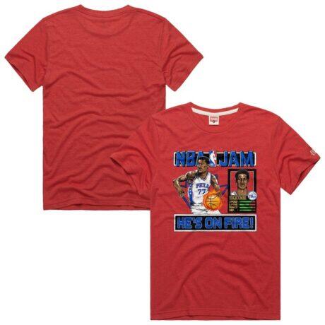 VJ Edgecombe Philadelphia 76ers Homage Unisex NBA Jam Tri-Blend T-Shirt - Red - Front View