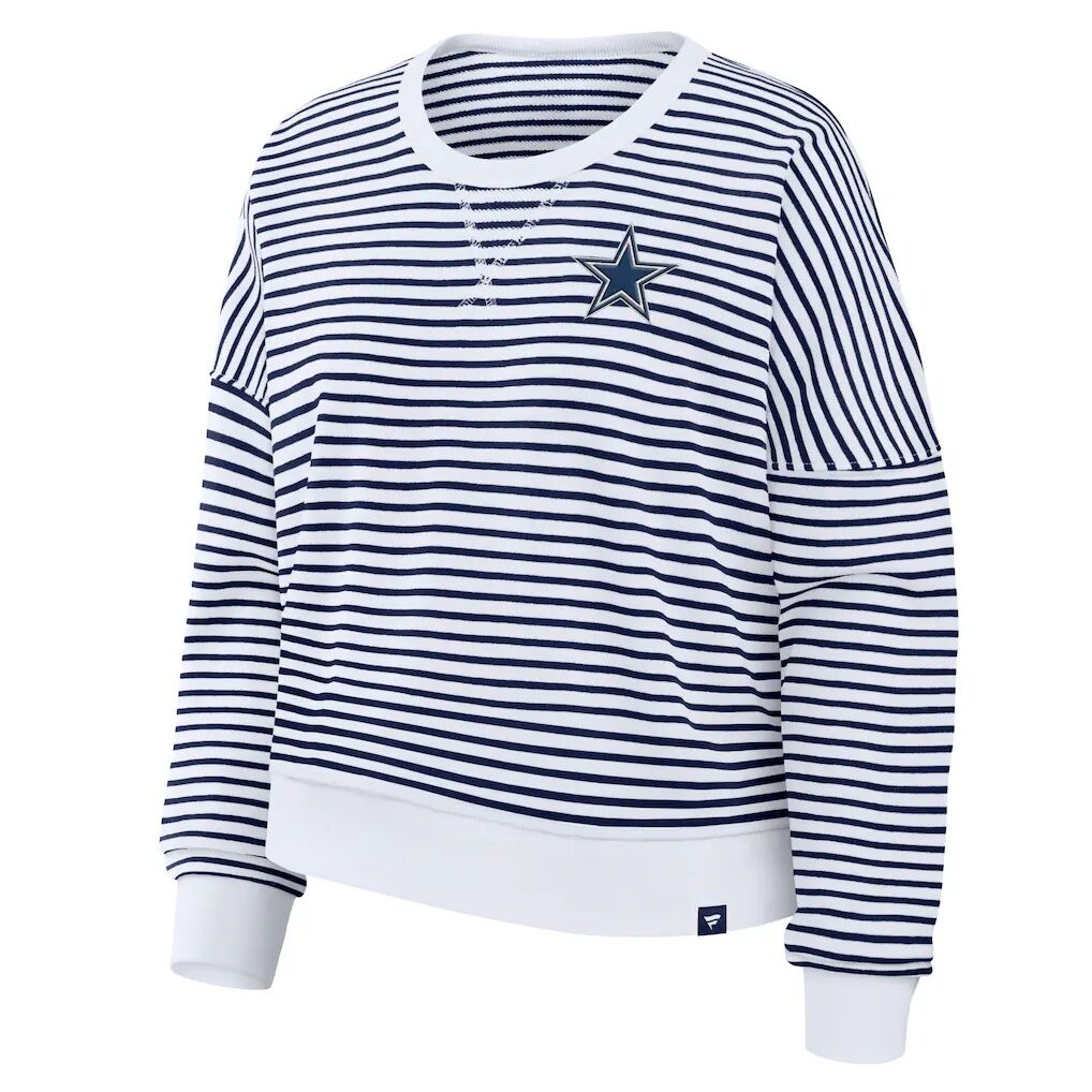 Dallas Cowboys Fashion7 Women's Striped Oversized French Terry Sweatshirt - White/Navy